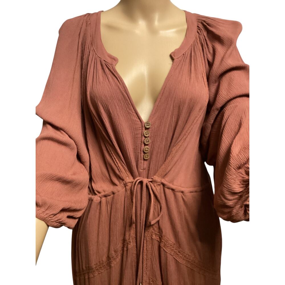 Free People plenty of love maxi dress plunging neckline button-front tie waist L - Picture 5 of 7